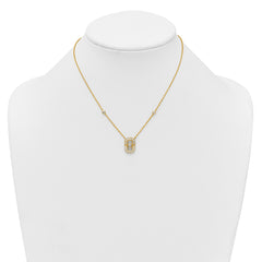 Sterling Silver Gold-tone CZ and Champagne Enamel Rectangle 16 inch with 1.5 inch Extension Necklace