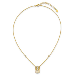 Sterling Silver Gold-tone CZ and Champagne Enamel Rectangle 16 inch with 1.5 inch Extension Necklace
