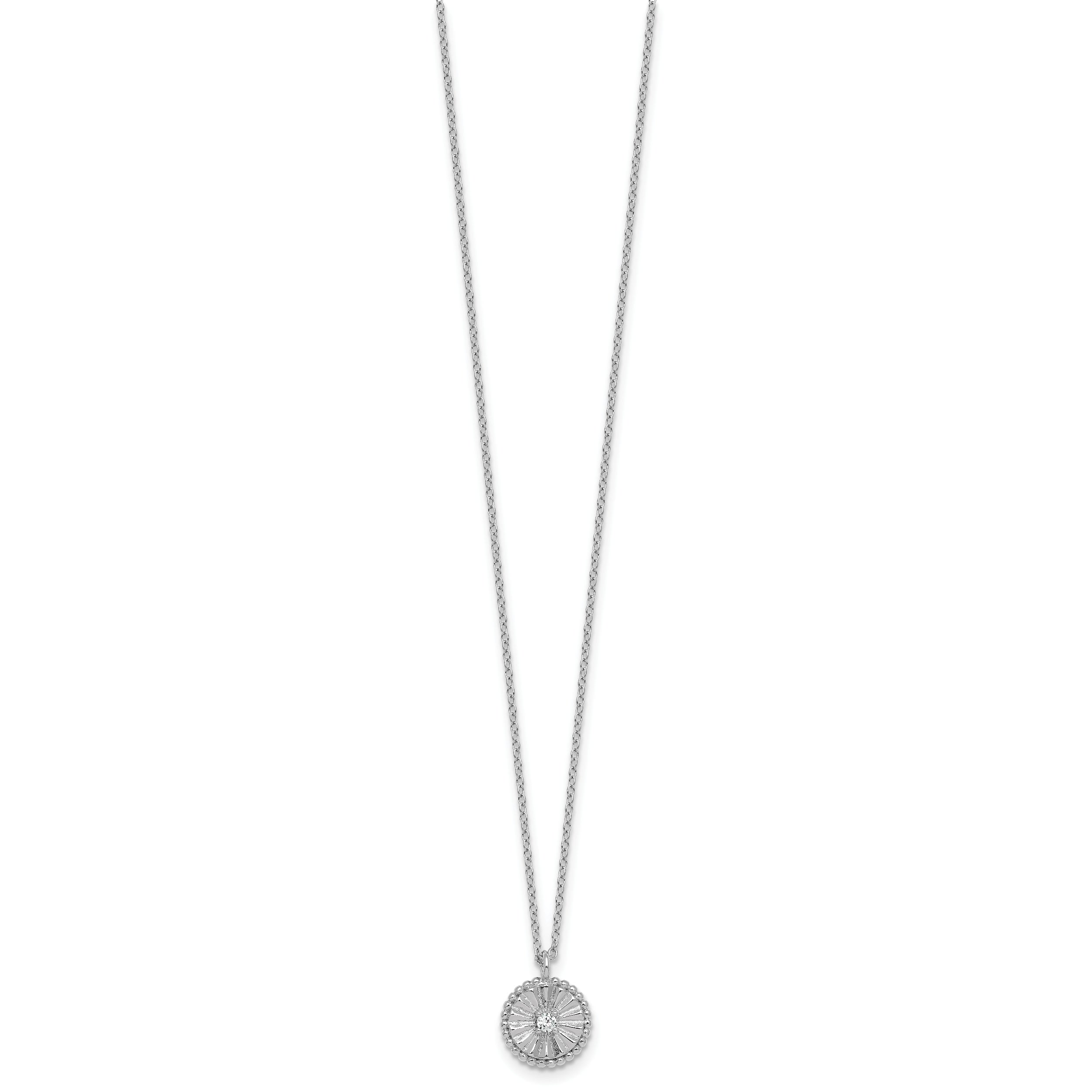 Sterling Silver Rhodium-plated Polished Beaded and Textured CZ Circle 16 Inch with 2 Inch Extension Necklace