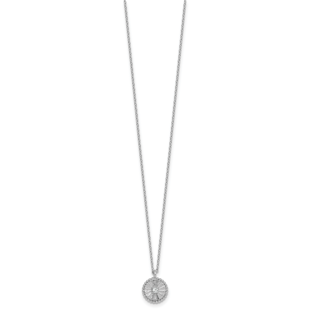 Sterling Silver Rhodium-plated Polished Beaded and Textured CZ Circle 16 Inch with 2 Inch Extension Necklace