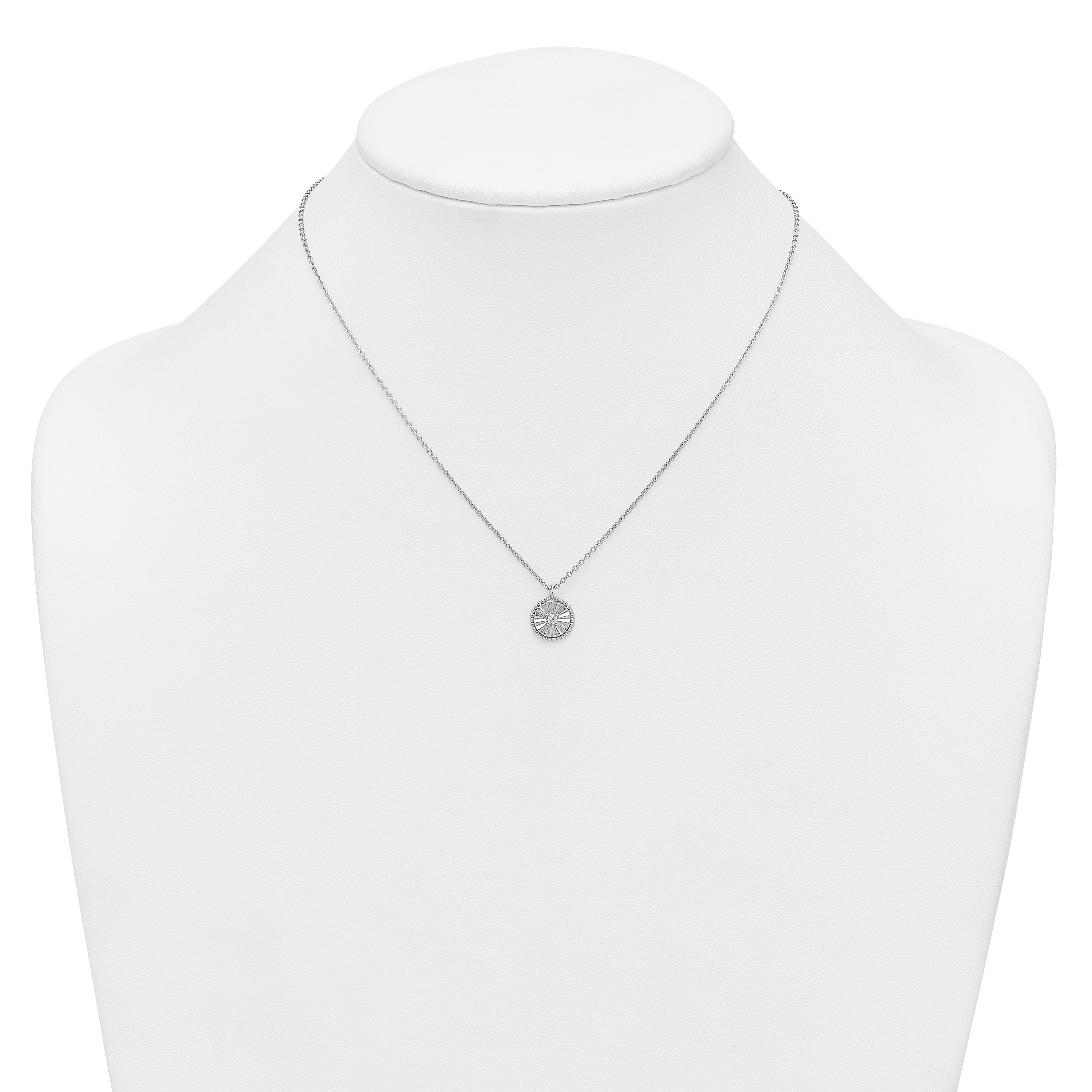 Sterling Silver Rhodium-plated Polished Beaded and Textured CZ Circle 16 Inch with 2 Inch Extension Necklace