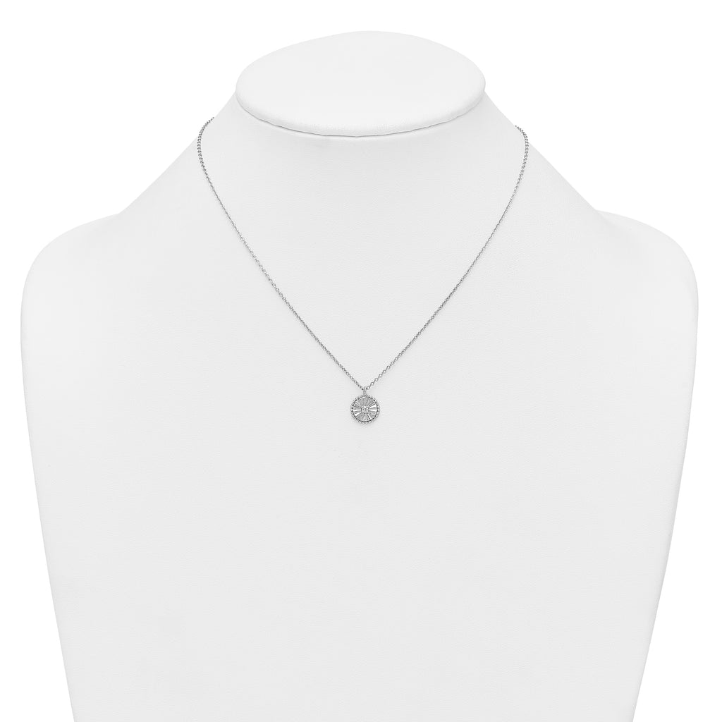 Sterling Silver Rhodium-plated Polished Beaded and Textured CZ Circle 16 Inch with 2 Inch Extension Necklace