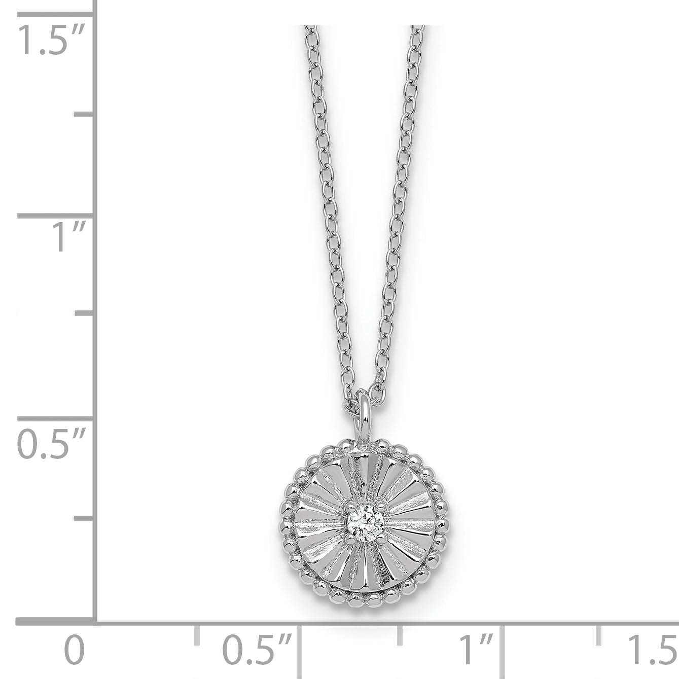 Sterling Silver Rhodium-plated Polished Beaded and Textured CZ Circle 16 Inch with 2 Inch Extension Necklace