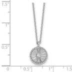 Sterling Silver Rhodium-plated Polished Beaded and Textured CZ Circle 16 Inch with 2 Inch Extension Necklace
