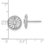 Sterling Silver Rhodium-plated Polished Beaded and Textured CZ Circle Post Earrings