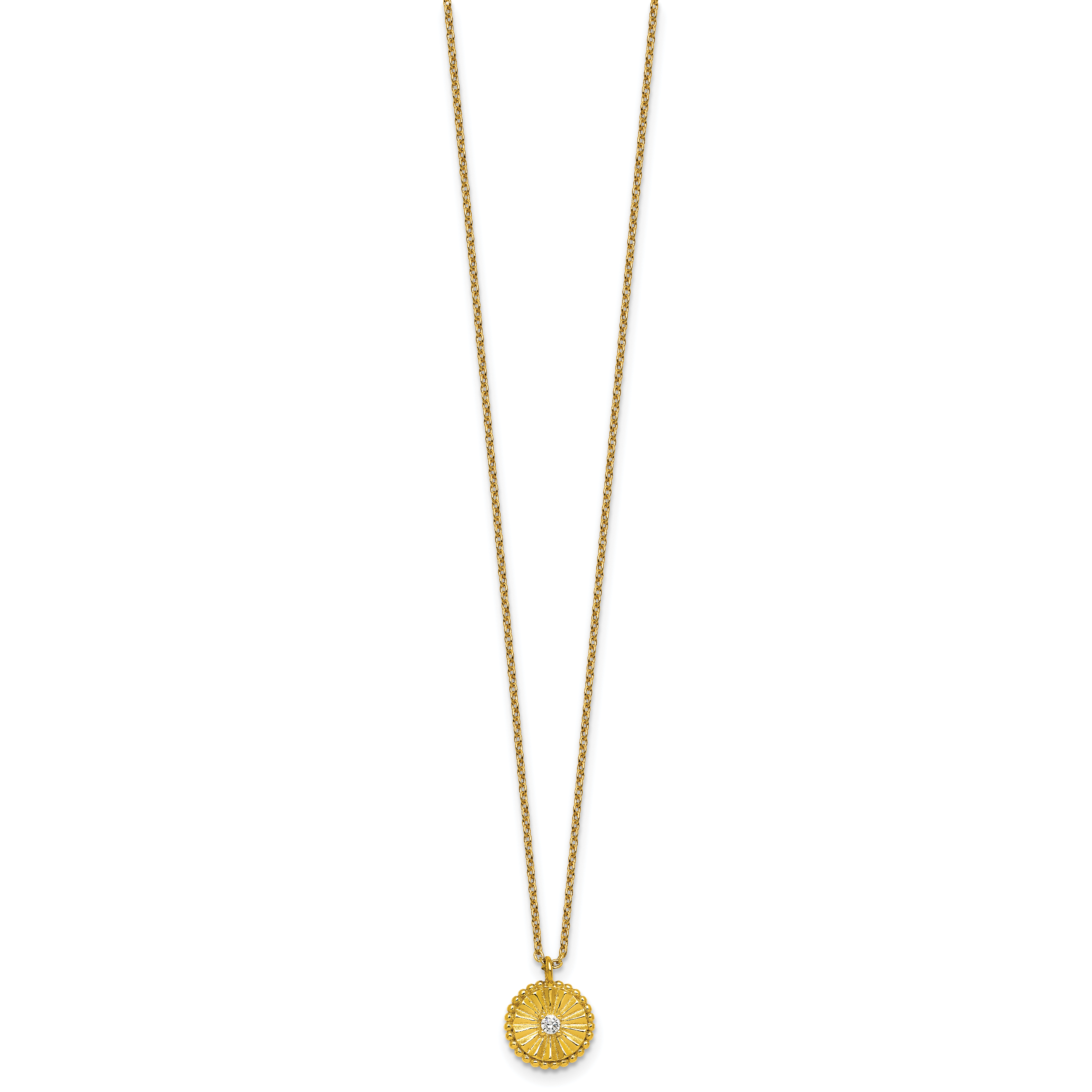 Sterling Silver Gold-tone Polished Beaded and Textured CZ Circle 16 Inch with 2 Inch Extension Necklace Secondary image