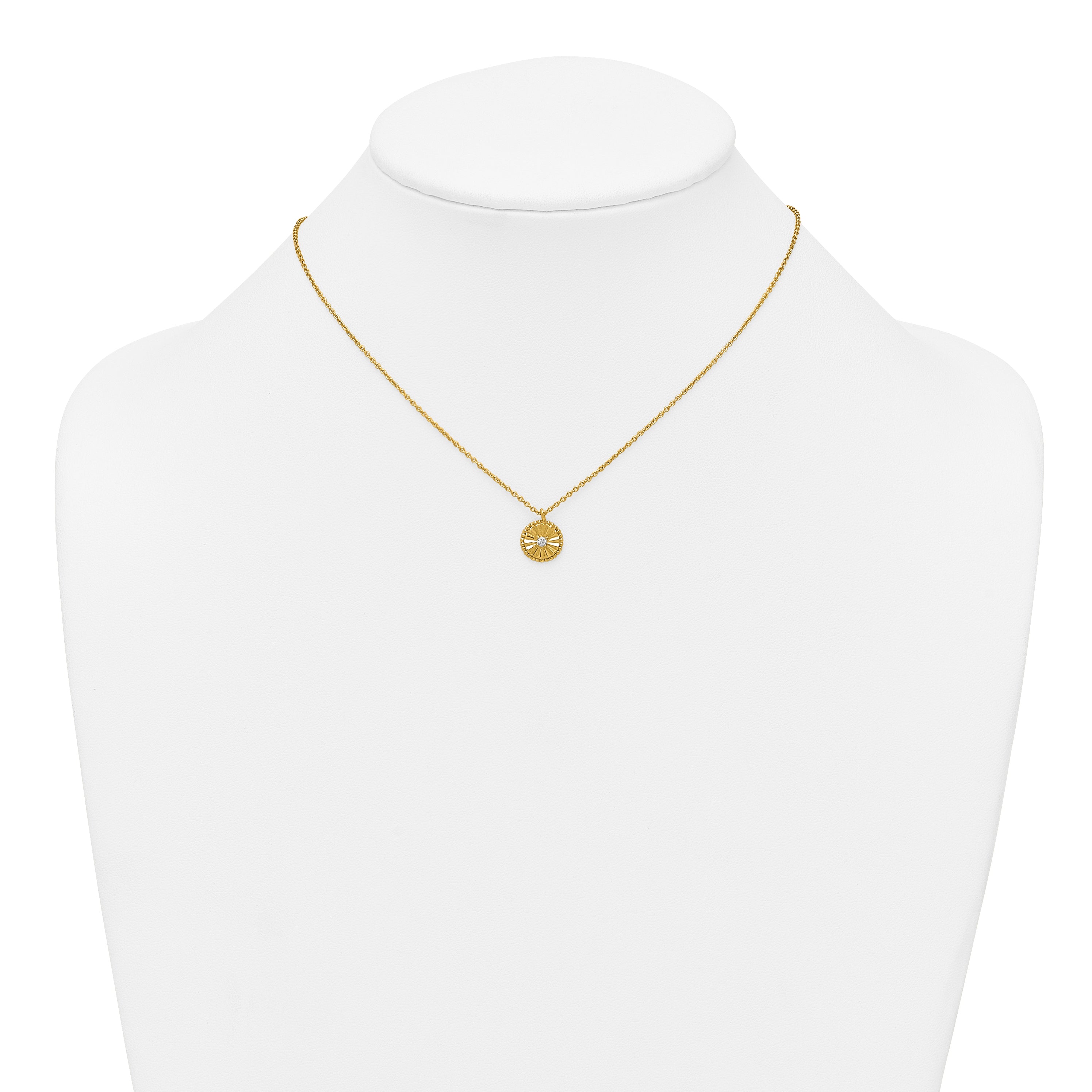 Sterling Silver Gold-tone Polished Beaded and Textured CZ Circle 16 Inch with 2 Inch Extension Necklace