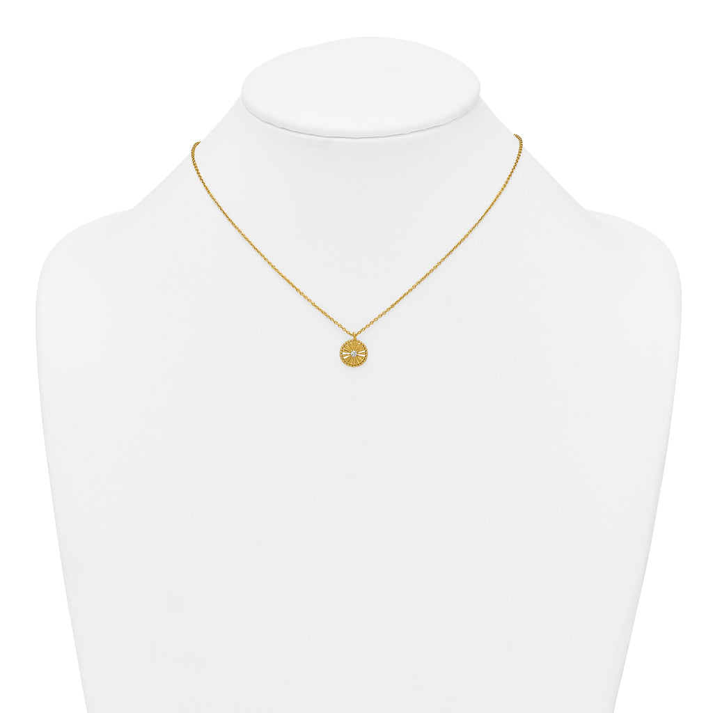 Sterling Silver Gold-tone Polished Beaded and Textured CZ Circle 16 Inch with 2 Inch Extension Necklace