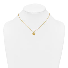 Sterling Silver Gold-tone Polished Beaded and Textured CZ Circle 16 Inch with 2 Inch Extension Necklace