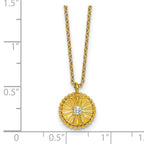 Sterling Silver Gold-tone Polished Beaded and Textured CZ Circle 16 Inch with 2 Inch Extension Necklace