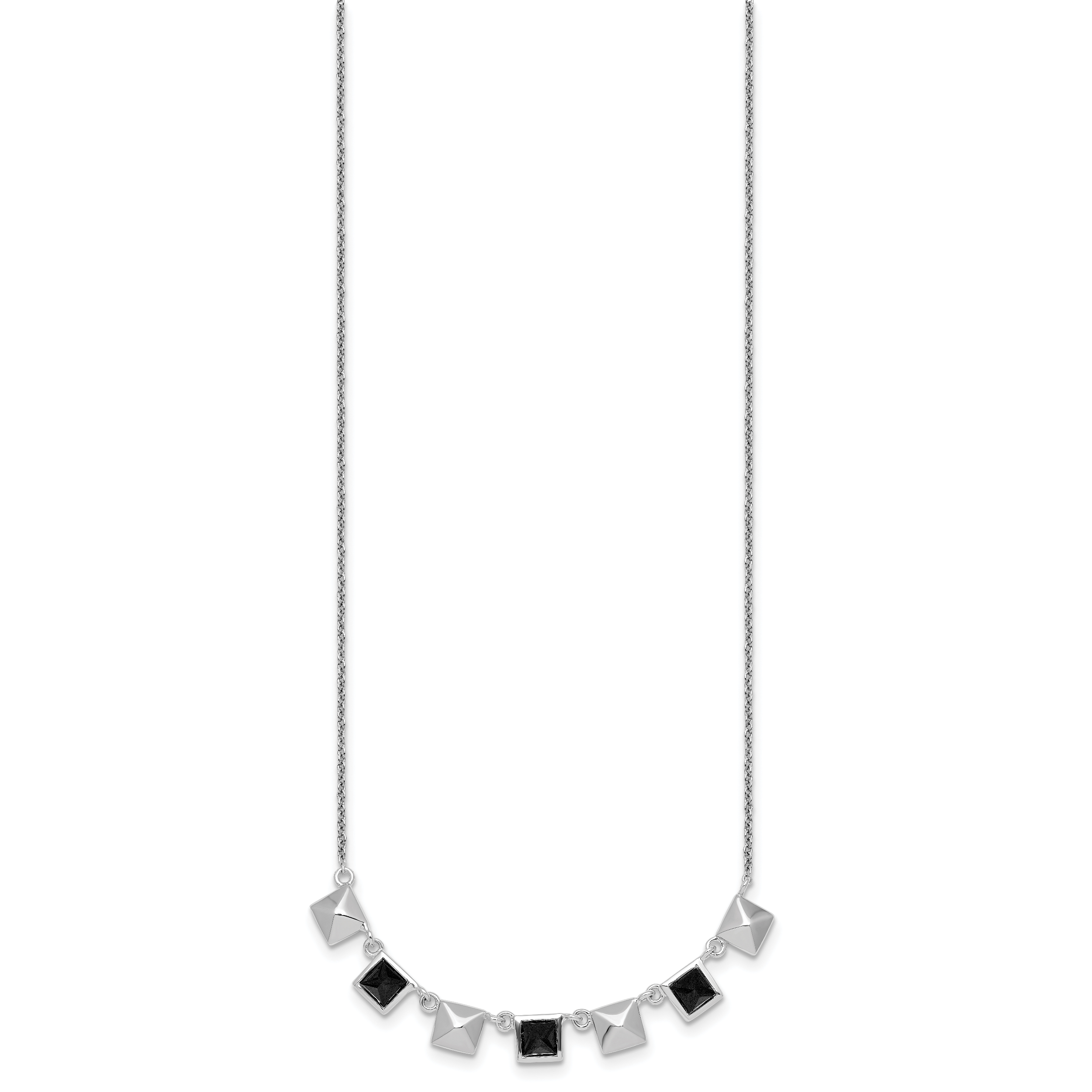 Sterling Silver Rhodium-plated Polished Black CZ and Pyramid Squares 17.75 inch Necklace Secondary image