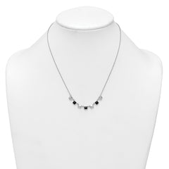 Sterling Silver Rhodium-plated Polished Black CZ and Pyramid Squares 17.75 inch Necklace