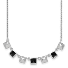 Sterling Silver Rhodium-plated Polished Black CZ and Pyramid Squares 17.75 inch Necklace