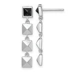 Sterling Silver Rhodium-plated Polished Black CZ and Pyramid Squares Dangle Post Earrings