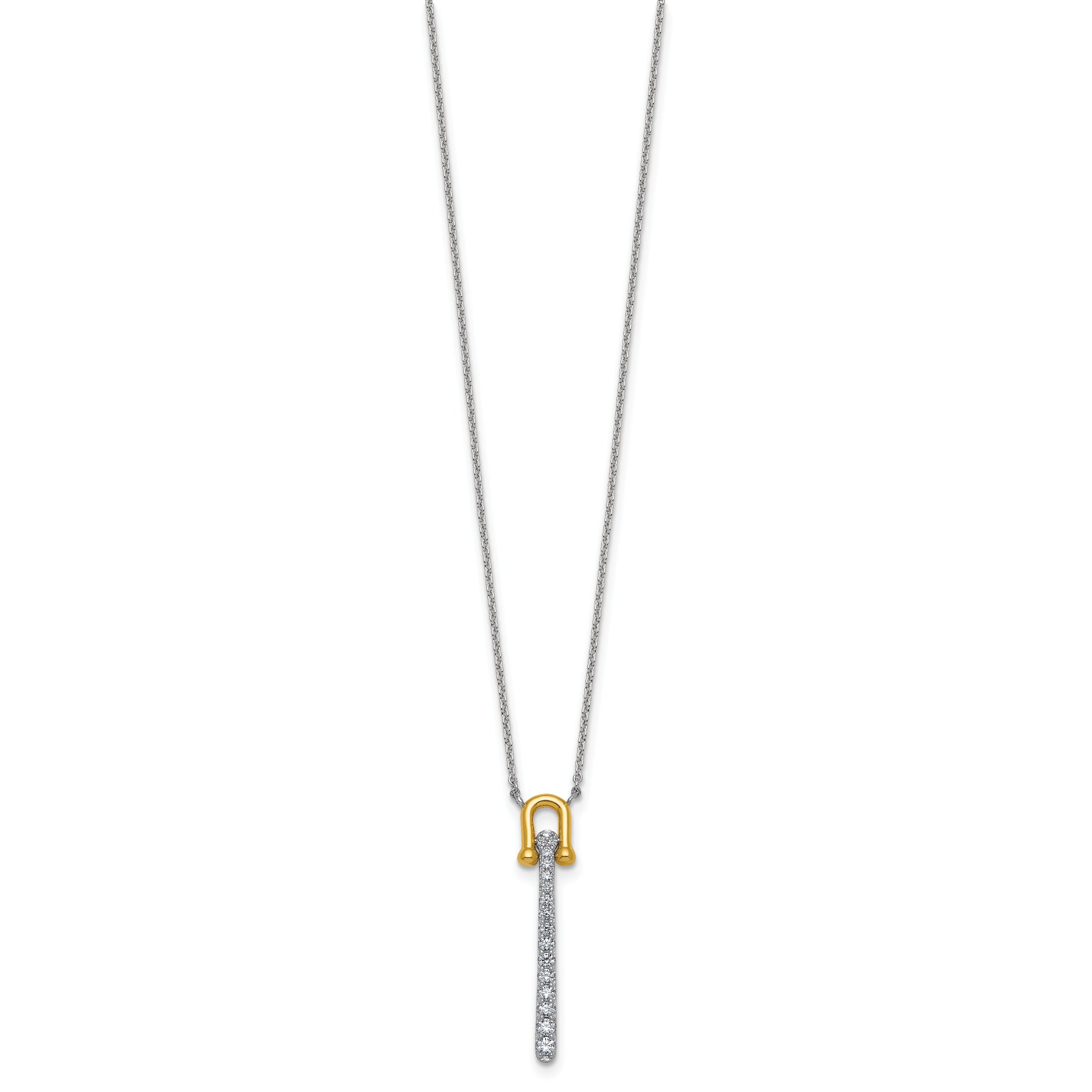 Sterling Silver Gold-tone CZ Polished 16 inch with 1.25 inch Extension Necklace