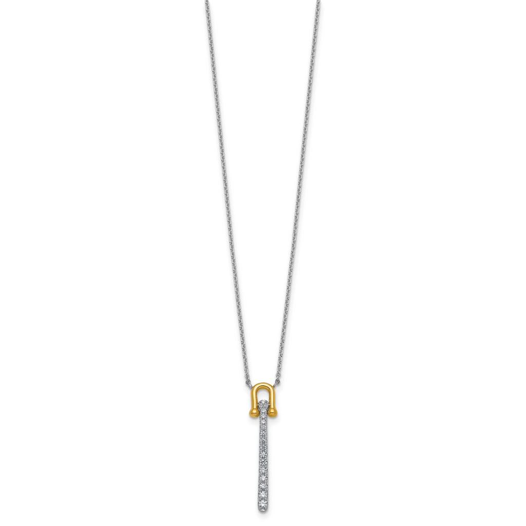 Sterling Silver Gold-tone CZ Polished 16 inch with 1.25 inch Extension Necklace