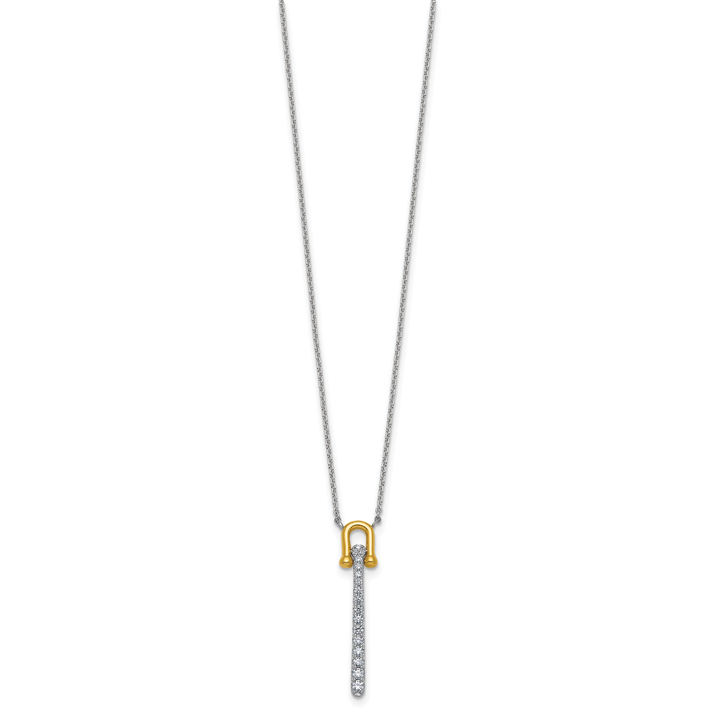 Sterling Silver Gold-tone CZ Polished 16 inch with 1.25 inch Extension Necklace