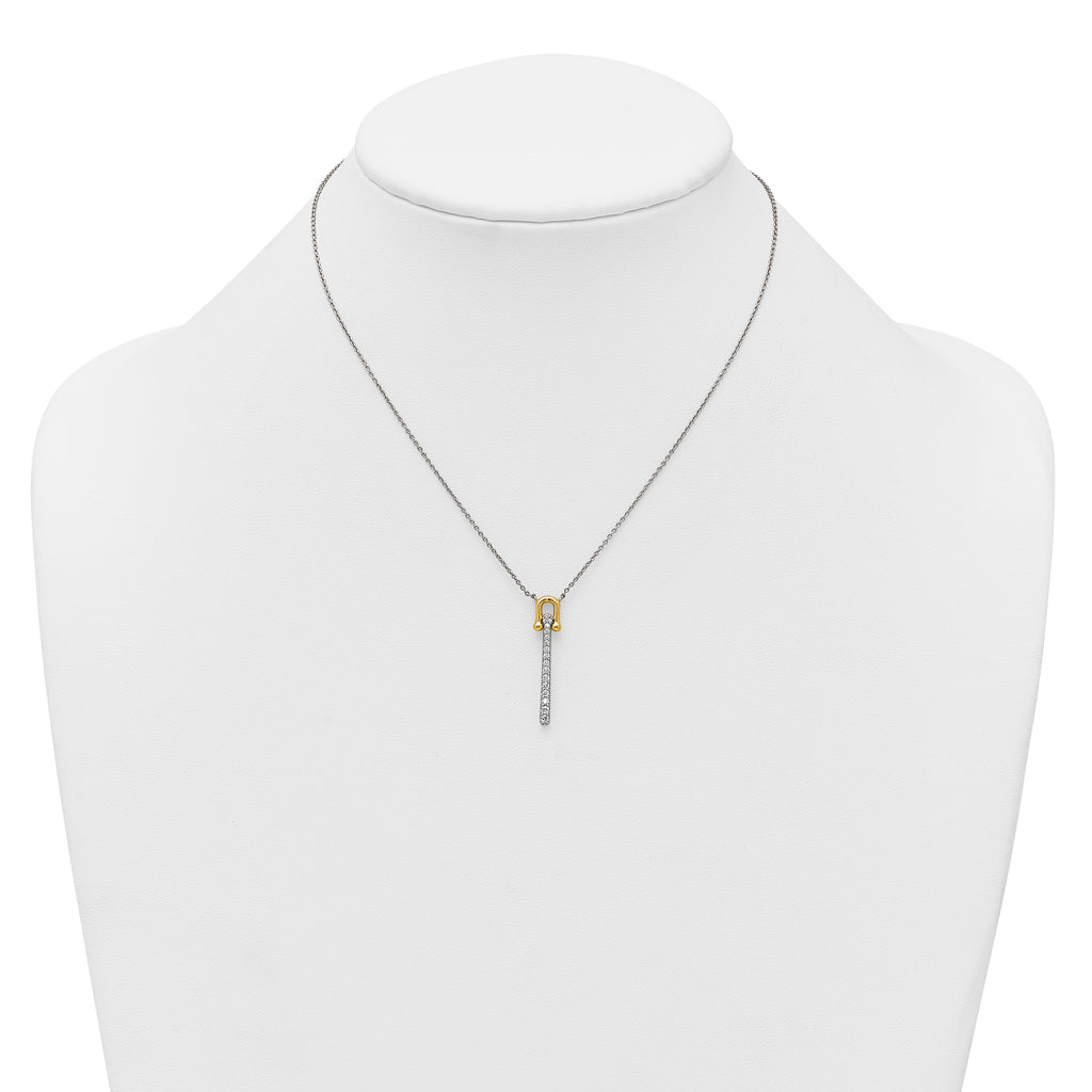 Sterling Silver Gold-tone CZ Polished 16 inch with 1.25 inch Extension Necklace