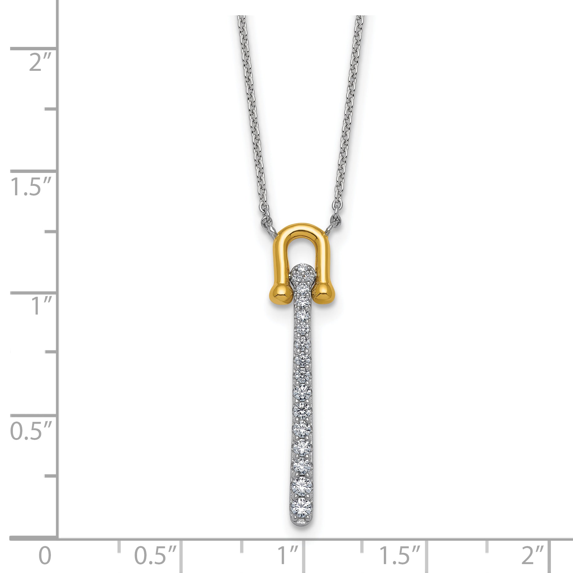 Sterling Silver Gold-tone CZ Polished 16 inch with 1.25 inch Extension Necklace