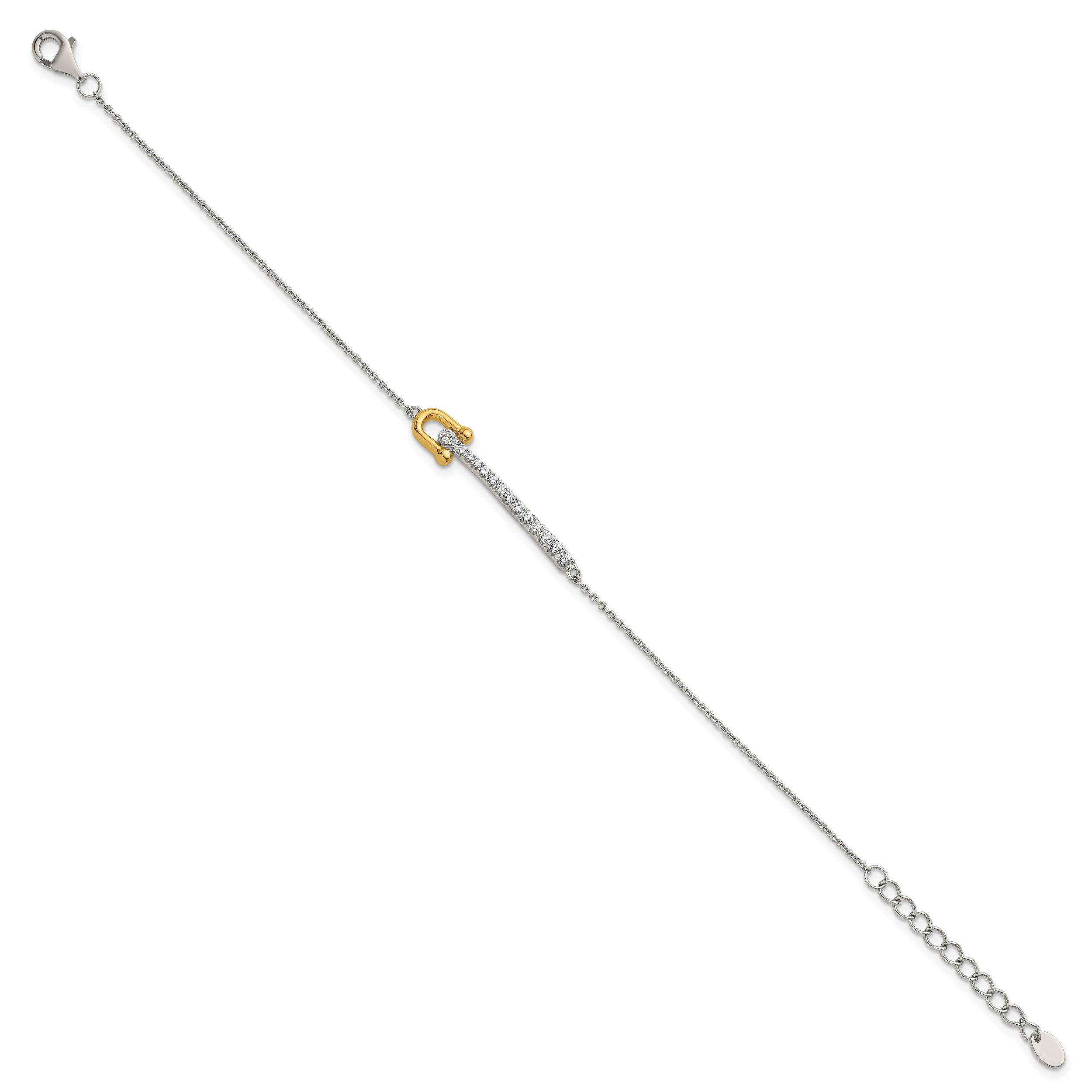Sterling Silver Gold-tone CZ Polished 6.5 inch with 1 inch Extension Bracelet Secondary image