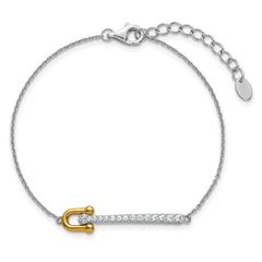 Sterling Silver Gold-tone CZ Polished 6.5 inch with 1 inch Extension Bracelet