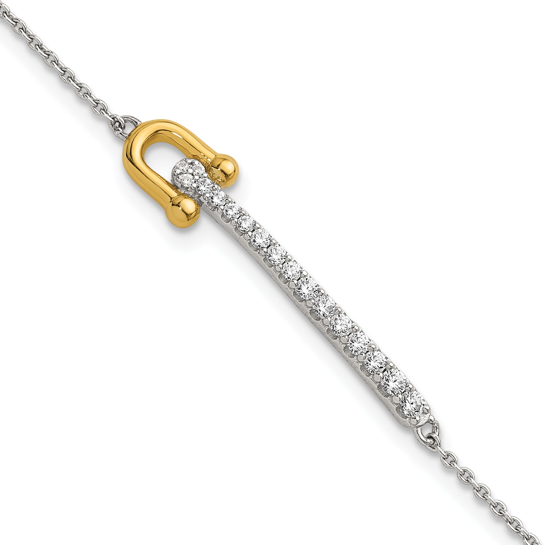 Sterling Silver Gold-tone CZ Polished 6.5 inch with 1 inch Extension Bracelet