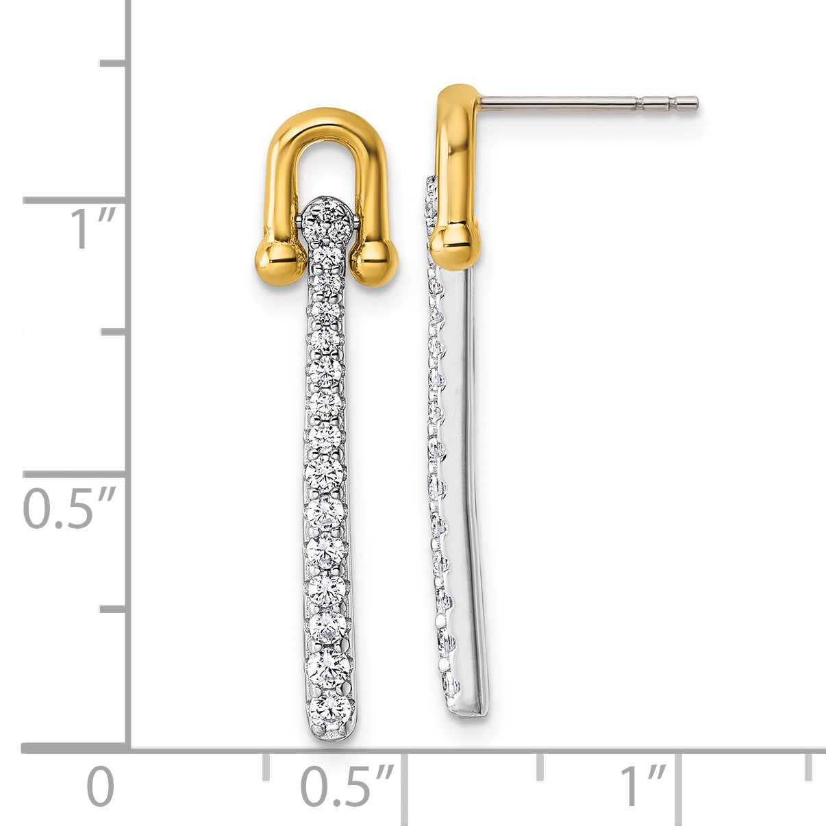 Sterling Silver Gold-tone CZ Polished And Textured Dangle Post Earrings