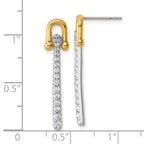 Sterling Silver Gold-tone CZ Polished And Textured Dangle Post Earrings
