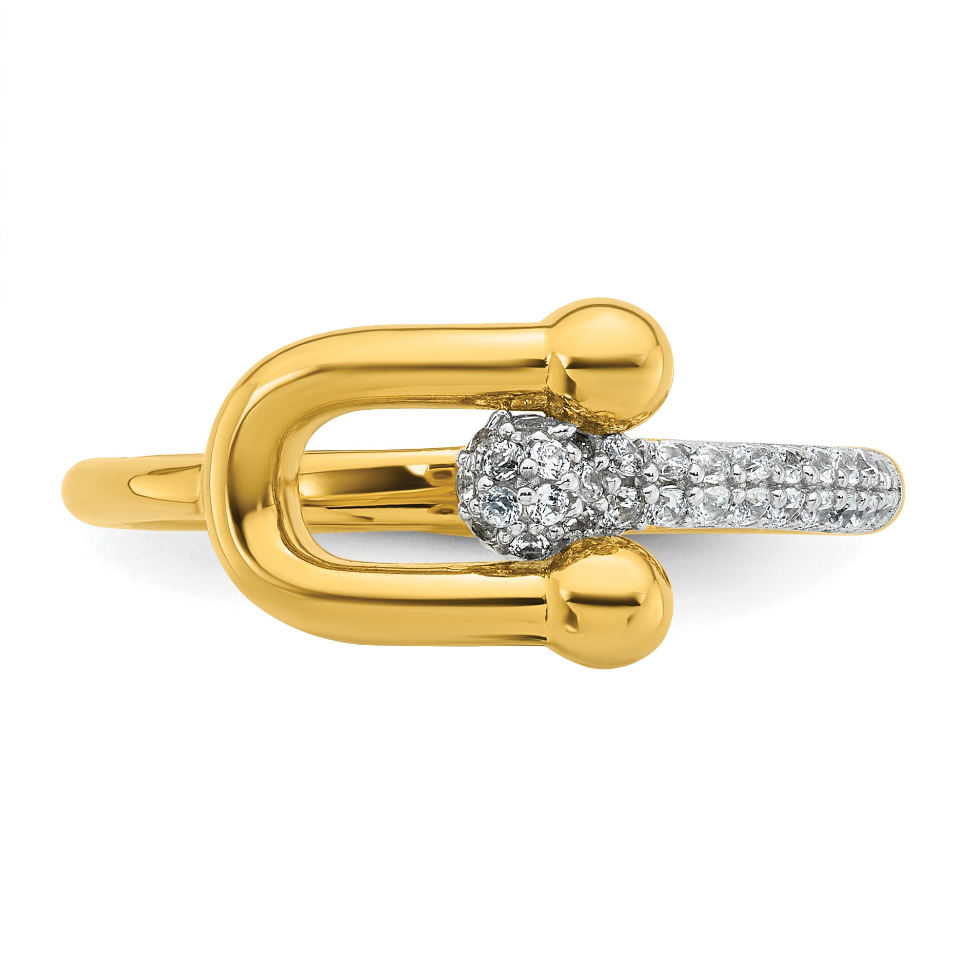 Sterling Silver Gold-tone CZ Polished And Textured Fancy Size 8 Ring