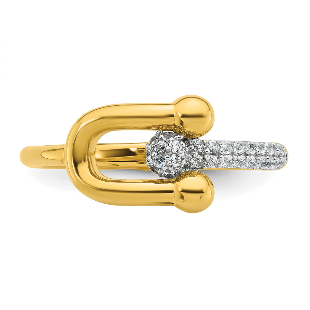 Sterling Silver Gold-tone CZ Polished And Textured Fancy Size 8 Ring