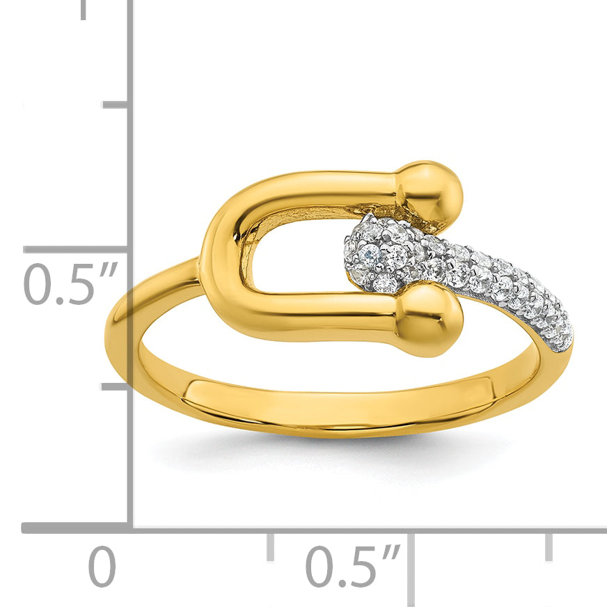 Sterling Silver Gold-tone CZ Polished And Textured Fancy Size 8 Ring