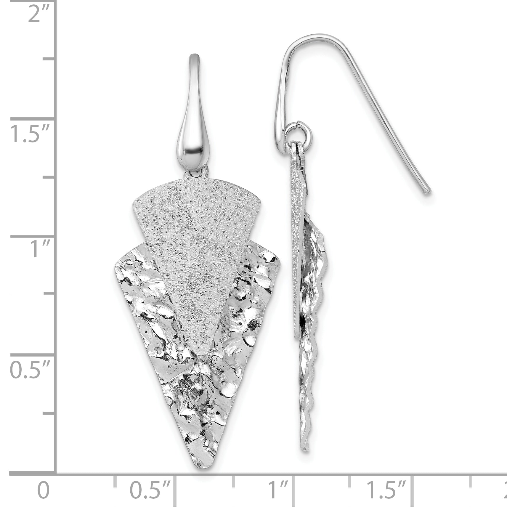 Sterling Silver Rhodium-plated Polished Brushed and Hammered Triangle Shepherd Hook Dangle Earrings