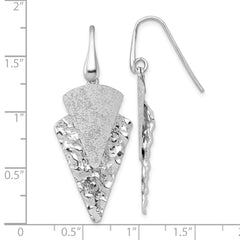 Sterling Silver Rhodium-plated Polished Brushed and Hammered Triangle Shepherd Hook Dangle Earrings