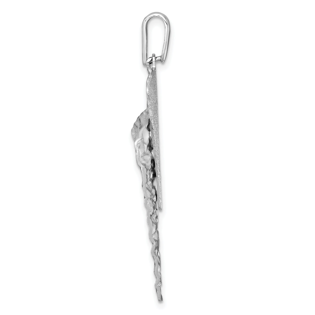 Sterling Silver Rhodium-plated Polished Brushed and Hammered Triangle Pendant