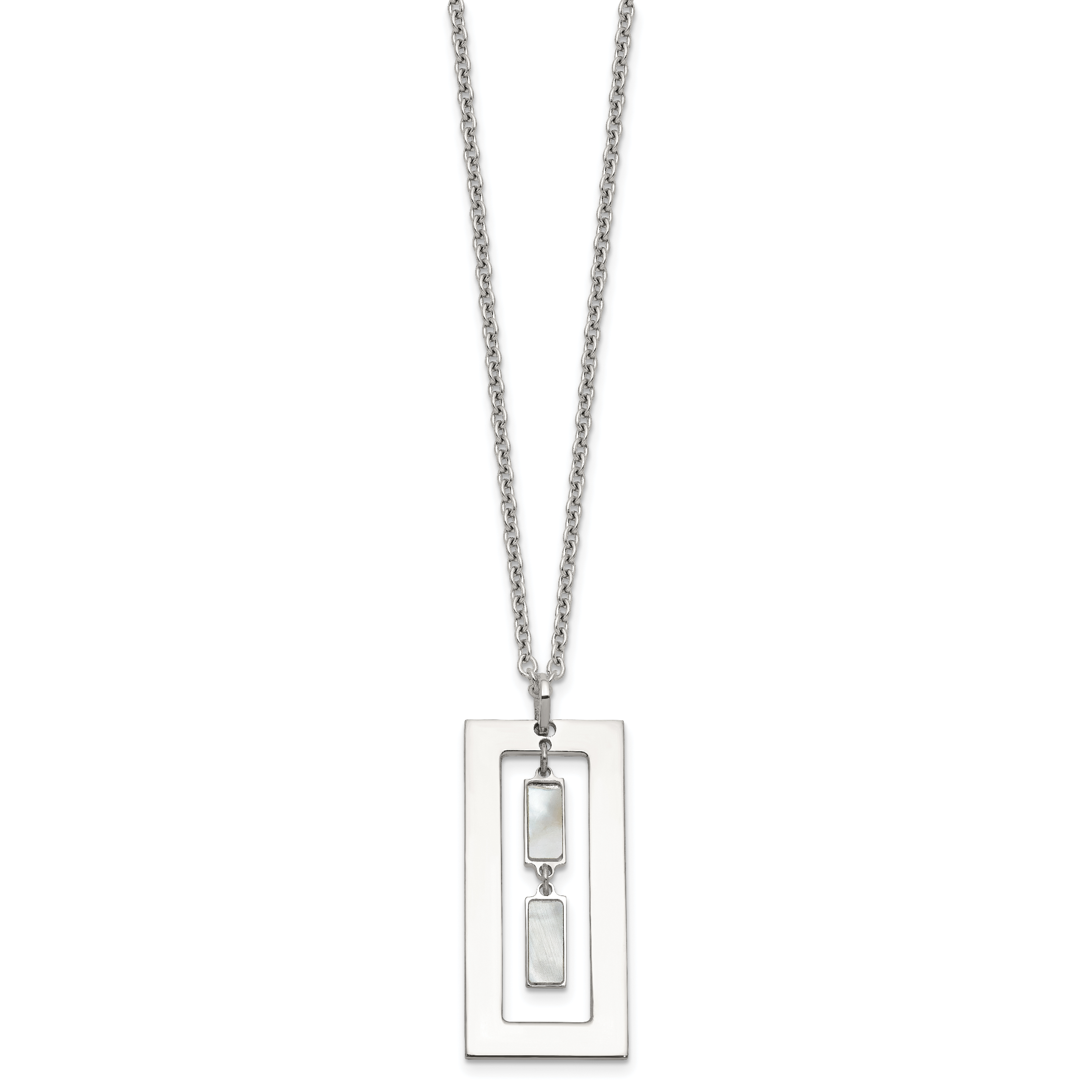 Sterling Silver Open Rectangle with Mother of Pearl Dangles 18.25 inch Necklace Secondary image