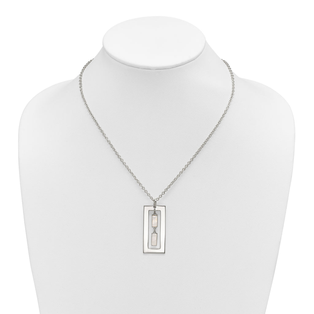 Sterling Silver Open Rectangle with Mother of Pearl Dangles 18.25 inch Necklace