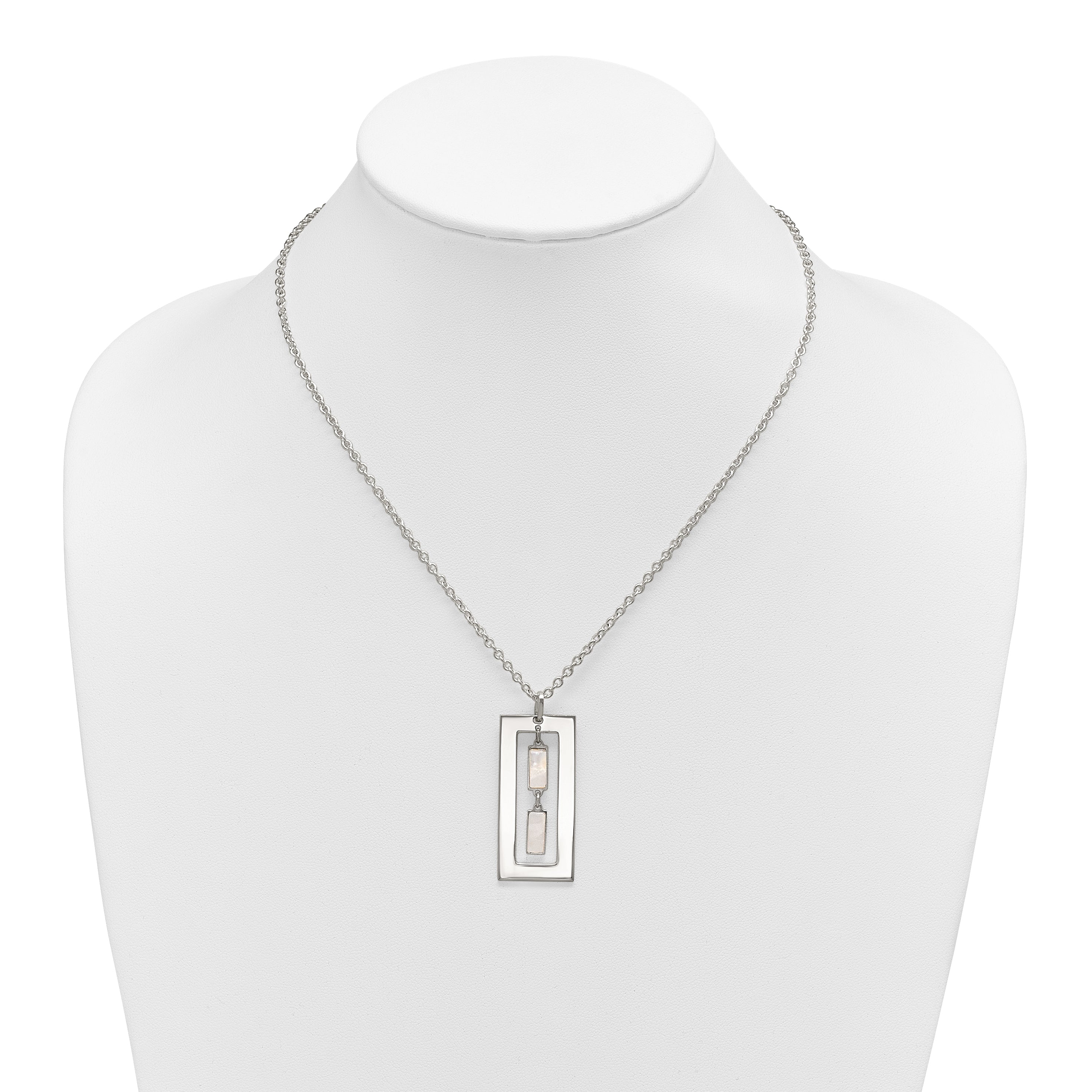 Sterling Silver Open Rectangle with Mother of Pearl Dangles 18.25 inch Necklace