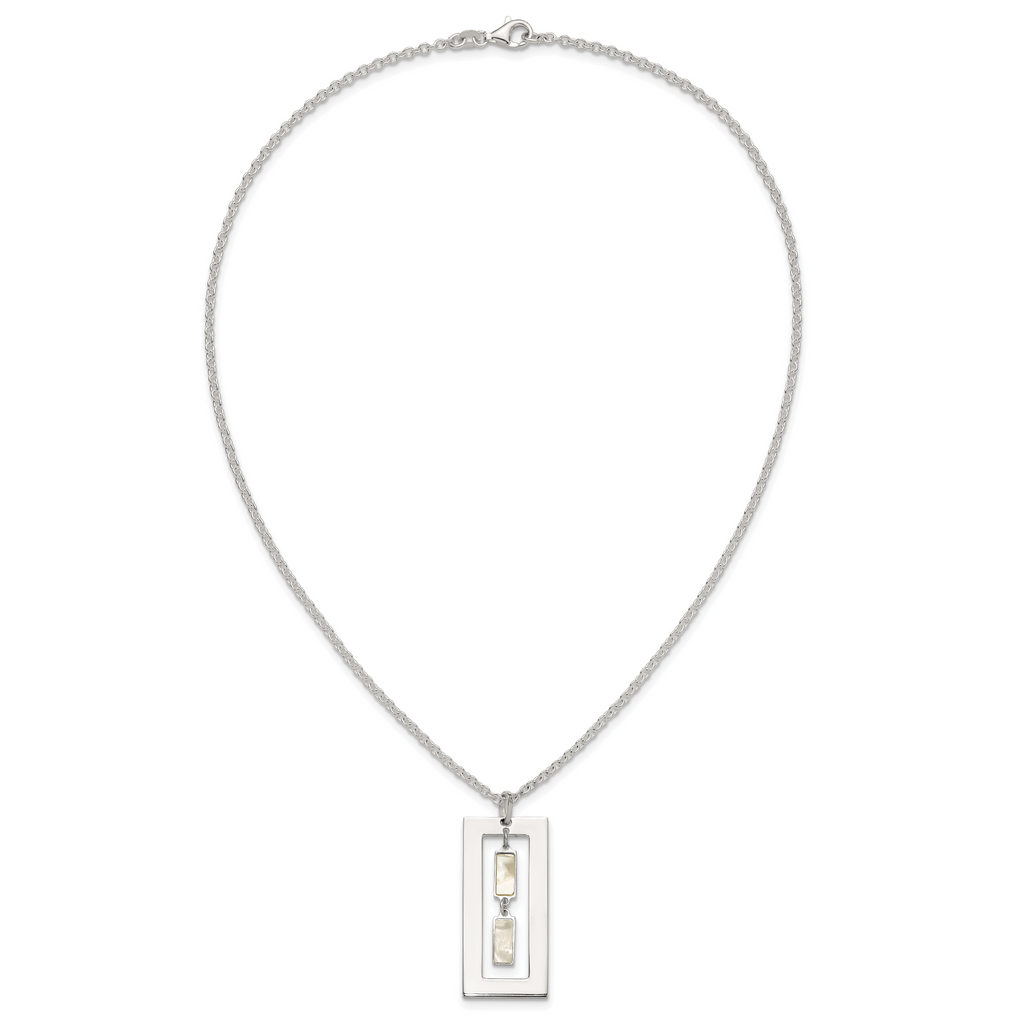 Sterling Silver Open Rectangle with Mother of Pearl Dangles 18.25 inch Necklace