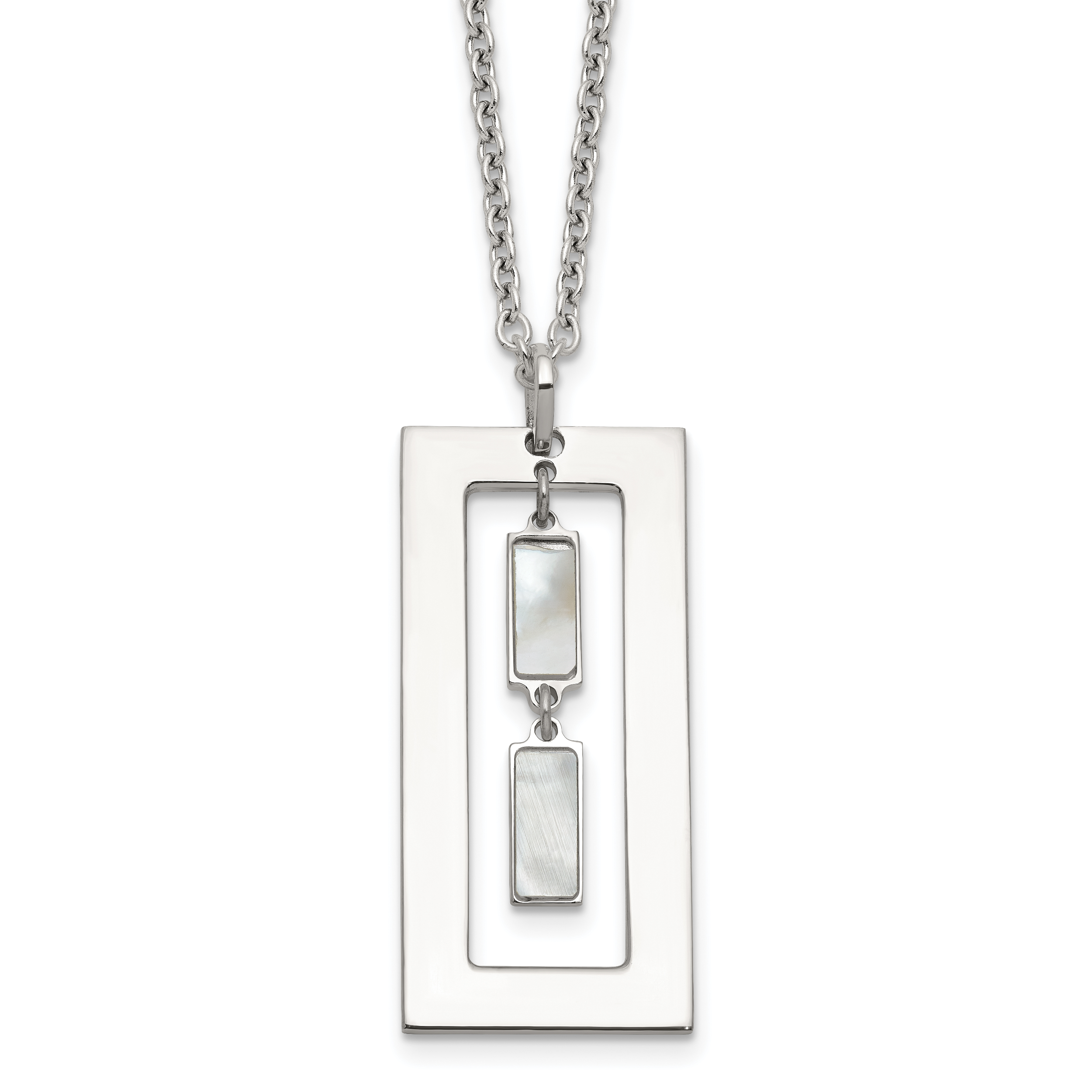 Sterling Silver Open Rectangle with Mother of Pearl Dangles 18.25 inch Necklace Main image