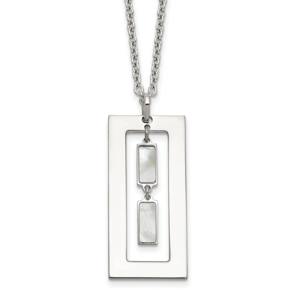 Sterling Silver Open Rectangle with Mother of Pearl Dangles 18.25 inch Necklace