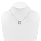 Sterling Silver Rhodium-plated Polished Filigree Mother of Pearl Filigree Circle 16 Inch with 2 Inch Extension Necklace
