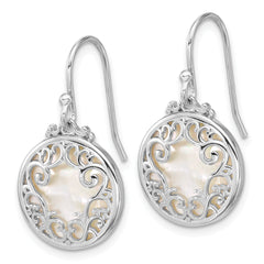 Sterling Silver Rhodium-plated Polished Filigree Mother of Pearl Filigree Circle Dangle Earrings