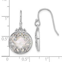 Sterling Silver Rhodium-plated Polished Filigree Mother of Pearl Filigree Circle Dangle Earrings