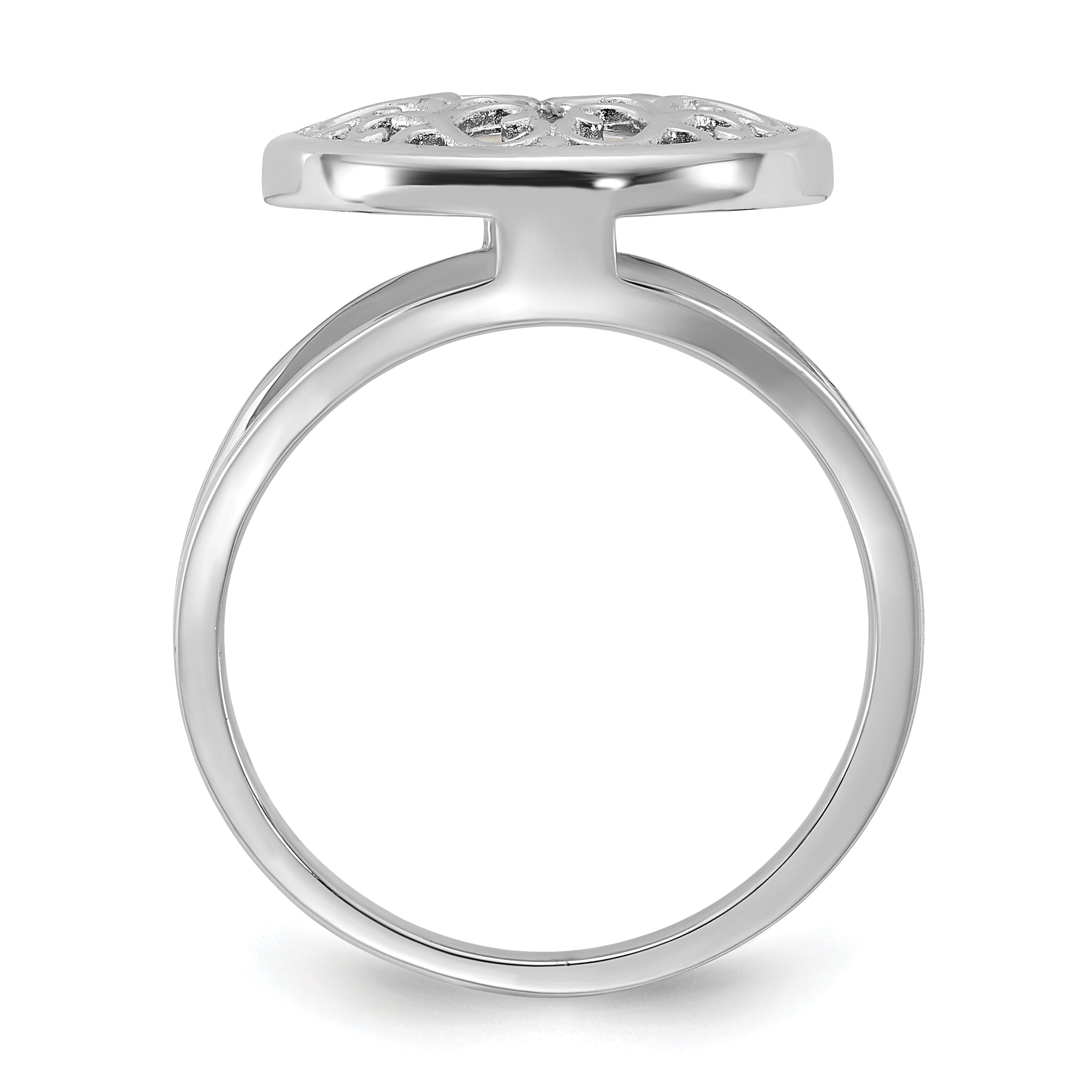 Sterling Silver Rhodium-plated Polished Filigree Mother of Pearl Filigree Circle Size 6 Ring Secondary image