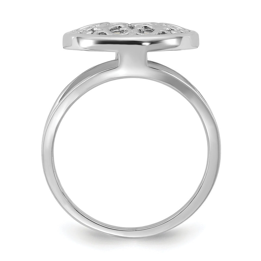 Sterling Silver Rhodium-plated Polished Filigree Mother of Pearl Filigree Circle Size 8 Ring