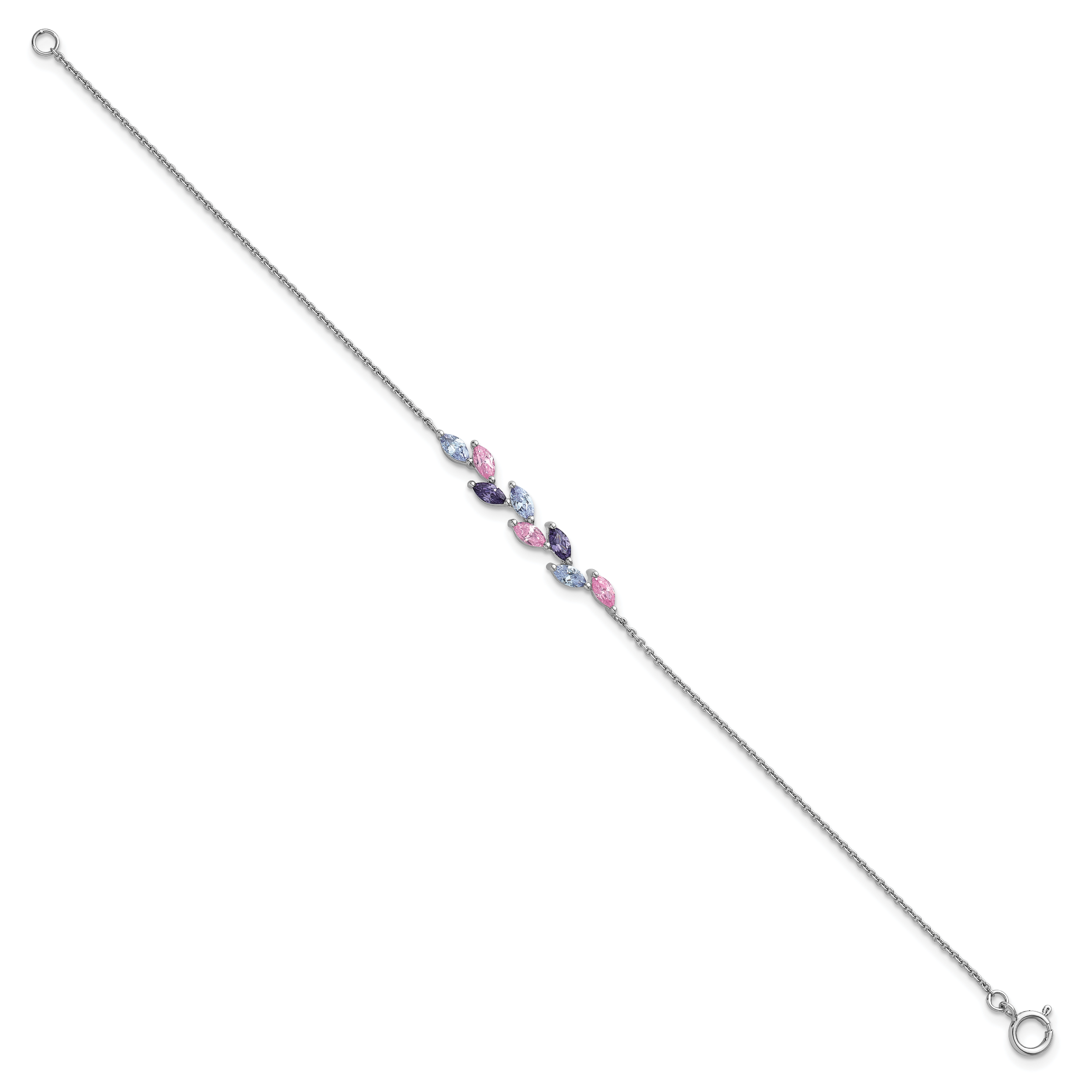 Sterling Silver Rhodium-plated Polished Fancy Pink and Purple Marquise CZ 7 Inch Bracelet Secondary image