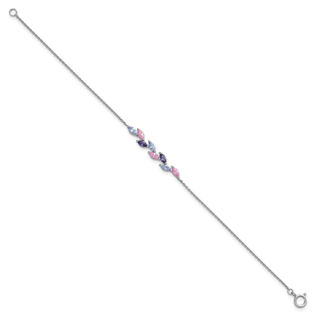 Sterling Silver Rhodium-plated Polished Fancy Pink and Purple Marquise CZ 7 Inch Bracelet