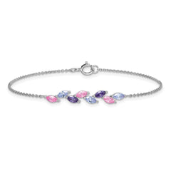Sterling Silver Rhodium-plated Polished Fancy Pink and Purple Marquise CZ 7 Inch Bracelet