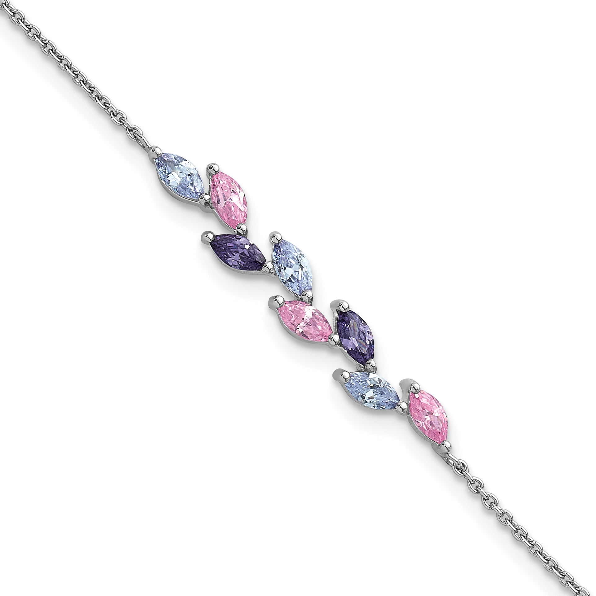 Sterling Silver Rhodium-plated Polished Fancy Pink and Purple Marquise CZ 7 Inch Bracelet Main image