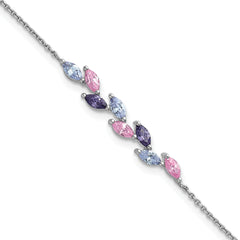 Sterling Silver Rhodium-plated Polished Fancy Pink and Purple Marquise CZ 7 Inch Bracelet